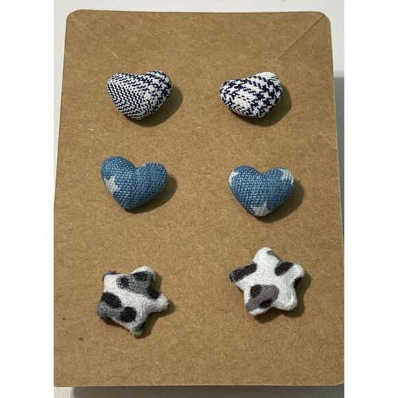 Fabric Covered Button Earring Studs Plaid Cheetah - Picture 5 of 5